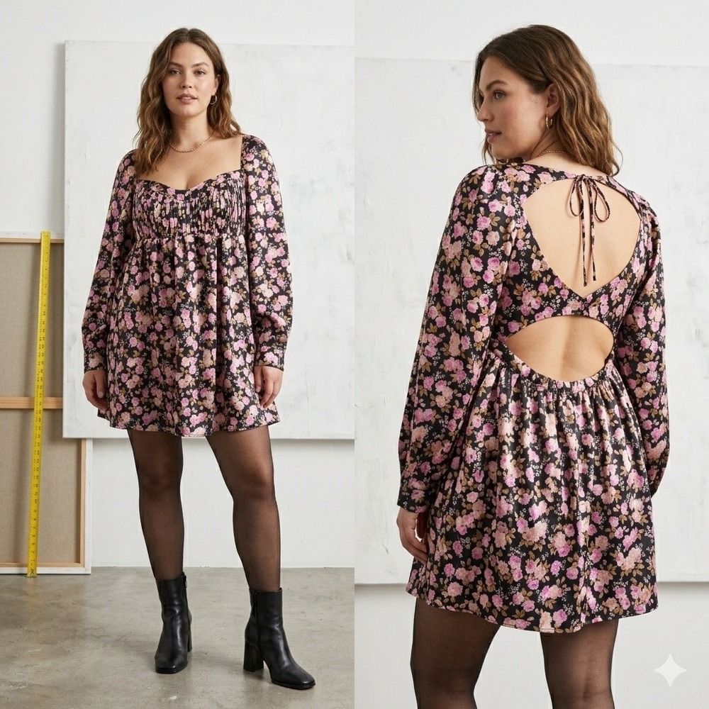 NEW NWT Love & Lemons Kate Mini Dress Floral Babydoll Medium Satin Coquette